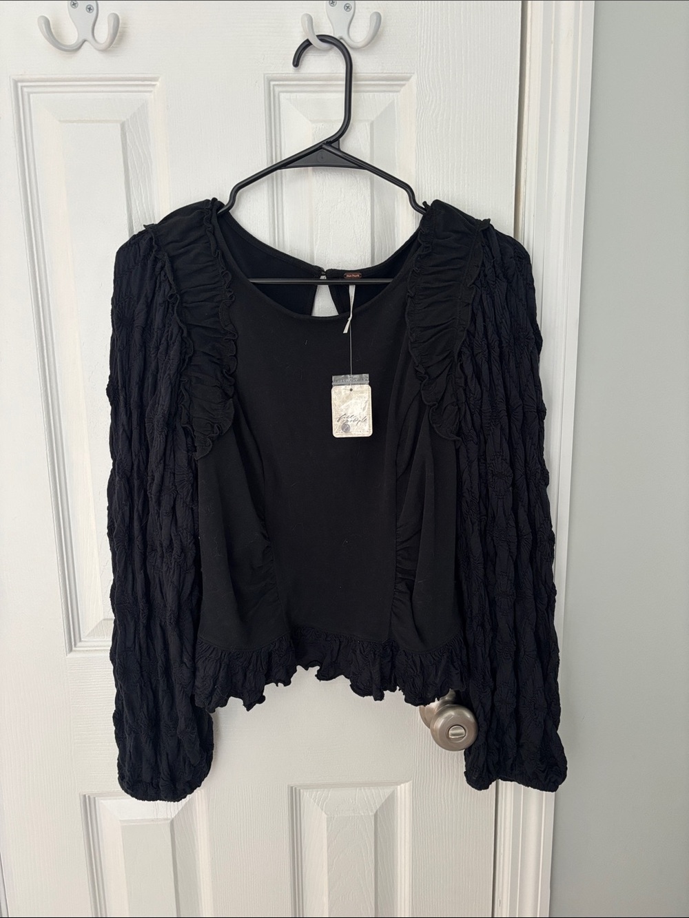 Free People Black Ruffled Long-Sleeve Women's Top